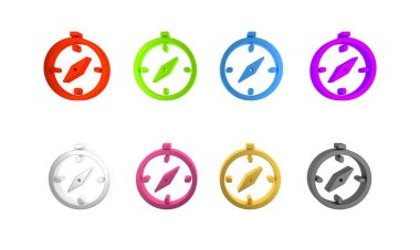 Beyaz arkaplanda renkli pusula simgesi izole edildi. Rüzgâr yön bulma sembolü. Rüzgar gül işareti. Minimalizm kavramı. 3 Boyutlu resimleme