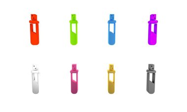 Beyaz arka planda izole edilmiş aşk iksiri ikonu olan renkli şişe. Sevgililer Günü sembolü. Minimalizm kavramı. 3 Boyutlu resimleme