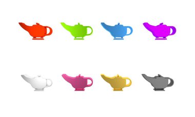 Renkli Sihirli Lamba veya Aladdin lamba ikonu beyaz arka planda izole. Dilek için ruhani lamba. Minimalizm kavramı. 3 Boyutlu resimleme