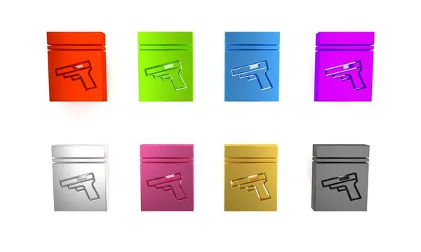 Stock image Colorful Evidence bag and pistol or gun icon isolated on white background. Minimalism concept. 3D render illustration