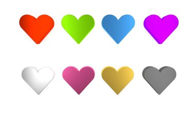 Renkli Kalp simgesi beyaz arkaplanda izole edildi. Romantik sembol, bağlanma, tutku ve düğün. Sevgililer Günü sembolü. Minimalizm kavramı. 3 Boyutlu resimleme