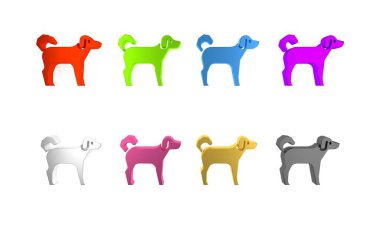Beyaz arkaplanda renkli köpek simgesi izole edildi. Minimalizm kavramı. 3 Boyutlu resimleme 