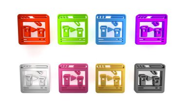 Renkli Kimyasal Deney çevrimiçi simgesi beyaz arkaplanda izole edildi. Laboratuvarda kimyasal ekipmanlarla yapılan bilimsel deney. Minimalizm kavramı. 3 Boyutlu resimleme 