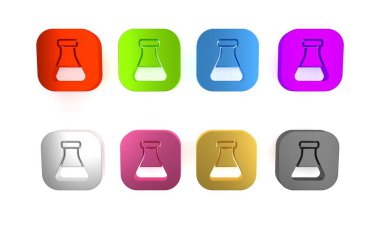 Renkli test tüpü ve beyaz arka planda izole edilmiş kimyasal test ikonu. Laboratuvar cam levhası. Minimalizm kavramı. 3 Boyutlu resimleme 