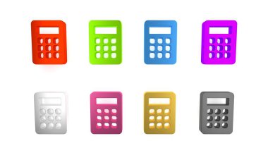 Beyaz arkaplanda renkli hesap makinesi simgesi izole edildi. Muhasebe sembolü. İş hesaplamaları matematik eğitimi ve finans. Minimalizm kavramı. 3 Boyutlu resimleme 