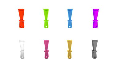 Beyaz arka planda izole edilmiş renkli macun bıçağı ikonu. Spatula tamir aleti. Yağma ya da boya aletleri. Minimalizm kavramı. 3 Boyutlu resimleme 