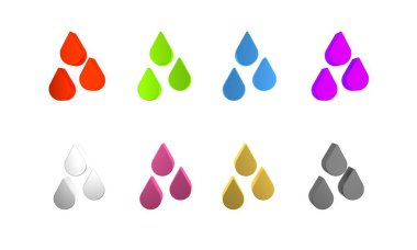 Beyaz arkaplanda renkli su bırakma simgesi izole edildi. Minimalizm kavramı. 3 Boyutlu resimleme 