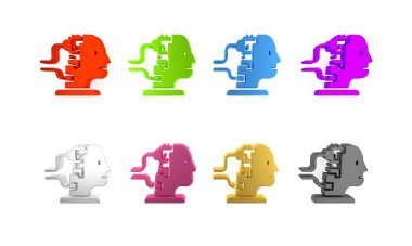 Bakım simgesi için renkli robotlar beyaz arkaplanda izole edildi. Yapay zeka, makine öğrenme, bulut hesaplama. Minimalizm kavramı. 3 Boyutlu resimleme 