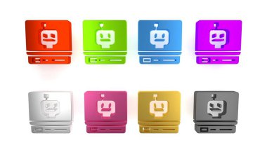 Beyaz arkaplanda izole edilmiş renkli robot simgesi. Yapay zeka, makine öğrenme, bulut hesaplama. Minimalizm kavramı. 3 Boyutlu resimleme 