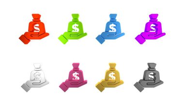 El simgesindeki renkli para beyaz arkaplanda izole edildi. Sigorta konsepti. Güvenlik, güvenlik, koruma, konsept koruma. Minimalizm kavramı. 3 Boyutlu resimleme 