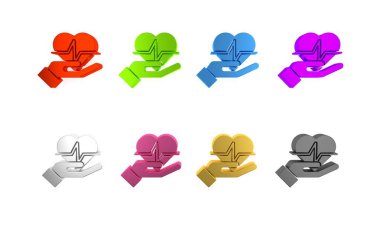 Renkli Hayat Sigortası beyaz arka planda izole edilmiş bir el simgesi. Güvenlik, güvenlik, koruma, konsept koruma. Minimalizm kavramı. 3 Boyutlu resimleme 