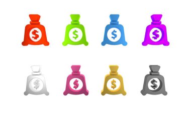 Renkli Para Çantası simgesi beyaz arkaplanda izole edildi. Dolar ya da USD sembolü. Nakit bankacılık tabelası. Minimalizm kavramı. 3 Boyutlu resimleme 