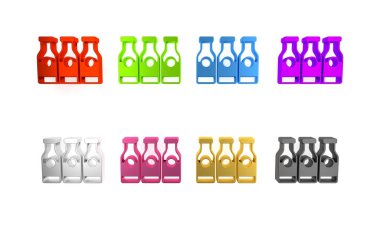 Beyaz arka planda izole edilmiş süt ikonu olan renkli kapalı cam şişe. Minimalizm kavramı. 3 Boyutlu resimleme 