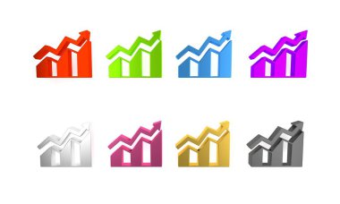 Renkli finansal büyüme ikonu beyaz arka planda izole edildi. Gelirleri arttırıyorum. Minimalizm kavramı. 3 Boyutlu resimleme 