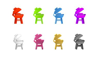 Beyaz arkaplanda izole edilmiş renkli ızgara ikonu. Barbekü ızgara partisi. Minimalizm kavramı. 3 Boyutlu resimleme