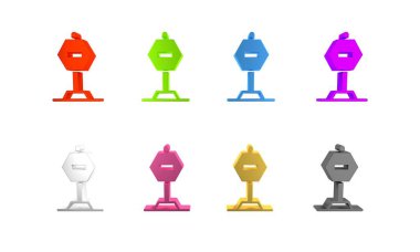 Beyaz arkaplanda renkli dur işareti simgesi izole edildi. Trafik yönetmeliklerine göre dur işareti. Minimalizm kavramı. 3 Boyutlu resimleme