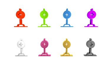 Beyaz arka planda hastane çapraz ikonu olan renkli tıbbi harita işaretçisi. Minimalizm kavramı. 3 Boyutlu resimleme