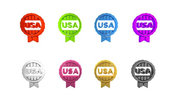 Colorful Medal with star icon isolated on white background. Winner achievement sign. Award medal. Minimalism concept. 3D render illustration 