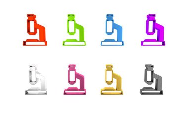 Beyaz arkaplanda renkli mikroskop simgesi izole edildi. Kimya, ilaç aleti, mikrobiyoloji büyütme aracı. Minimalizm kavramı. 3 Boyutlu resimleme