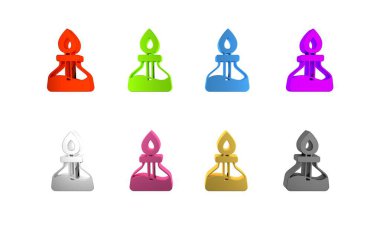 Renkli alkol veya beyaz arkaplanda izole edilmiş ruh yakıcı simgesi. Kimyasal ekipman. Minimalizm kavramı. 3 Boyutlu resimleme