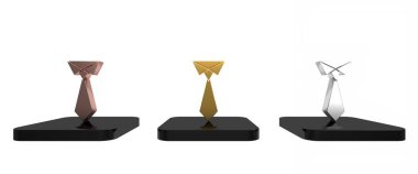Renkli kravat simgesi beyaz arkaplanda izole edildi. Boyunbağı ve boyun bezi sembolü. Minimalizm kavramı. 3 Boyutlu resimleme