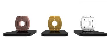 Beyaz zemin üzerinde bal ikonu olan renkli ahşap fıçı. Minimalizm kavramı. 3 Boyutlu resimleme