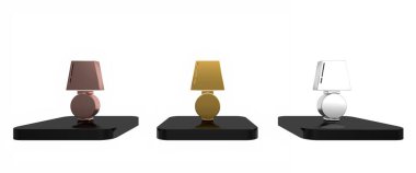 Beyaz arkaplanda izole edilmiş renkli masa lambası simgesi. Minimalizm kavramı. 3 Boyutlu resimleme