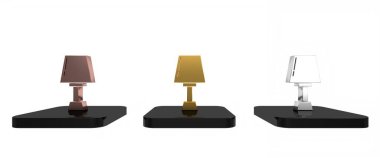 Beyaz arkaplanda izole edilmiş renkli masa lambası simgesi. Minimalizm kavramı. 3 Boyutlu resimleme