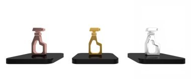 Beyaz arka planda izole edilmiş deterjan likörü olan renkli bir sprey şişesi. Minimalizm kavramı. 3 Boyutlu resimleme
