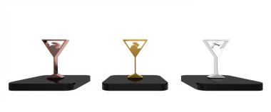 Beyaz arka planda izole edilmiş renkli martini cam ikonu. Kokteyl ikonu. Şarap kadehi ikonu. Minimalizm kavramı. 3 Boyutlu resimleme
