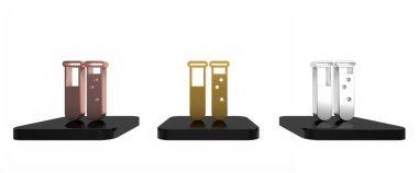 Renkli test tüpü ve beyaz arka planda izole edilmiş kimyasal test ikonu. Laboratuvar cam levhası. Minimalizm kavramı. 3 Boyutlu resimleme