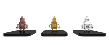 Beyaz arkaplanda izole edilmiş renkli robot simgesi. Minimalizm kavramı. 3 Boyutlu resimleme