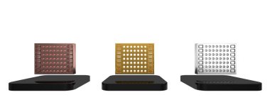 Renkli yazdırılmış PCB simgesi beyaz arkaplanda izole edildi. Minimalizm kavramı. 3 Boyutlu resimleme