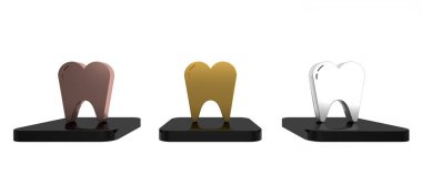 Beyaz arkaplanda renkli diş simgesi izole edildi. Diş hekimliği kliniği veya diş hekimliği merkezi ve diş macunu paketi için diş sembolü. Minimalizm kavramı. 3 Boyutlu resimleme