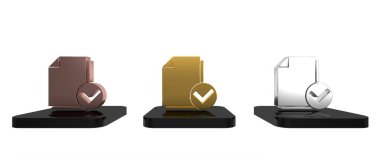 Beyaz arkaplanda renkli Belge ve işaretleme simgesi izole edildi. Kontrol listesi simgesi. İş konsepti. Minimalizm kavramı. 3 Boyutlu resimleme