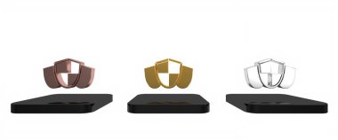 Beyaz arkaplanda renkli Kalkan simgesi izole edildi. Gardiyan. Güvenlik, güvenlik, koruma, gizlilik kavramı. Minimalizm kavramı. 3 Boyutlu resimleme