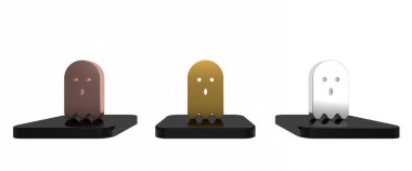 Beyaz arkaplanda izole edilmiş renkli Hayalet simgesi. Minimalizm kavramı. 3 Boyutlu resimleme