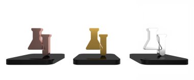 Renkli test tüpü ve beyaz arkaplanda izole edilmiş şişe ikonu. Kimyasal laboratuvar testi. Laboratuvar camları. Minimalizm kavramı. 3 Boyutlu resimleme