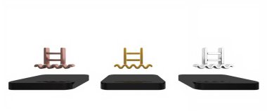 Beyaz arka planda izole edilmiş merdiven ikonu olan renkli yüzme havuzu. Minimalizm kavramı. 3 Boyutlu resimleme 