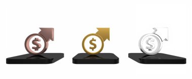 Renkli finansal büyüme ve dolar madeni para ikonu beyaz arka planda izole edildi. Gelirleri arttırıyorum. Minimalizm kavramı. 3 Boyutlu resimleme 