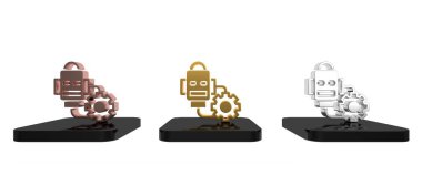 Renkli Robot ayarı simgesi beyaz arkaplanda izole edildi. Yapay zeka, makine öğrenme, bulut hesaplama. Minimalizm kavramı. 3 Boyutlu resimleme 