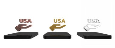 Beyaz arkaplanda renkli ABD Bağımsızlık Günü simgesi izole edildi. 4 Temmuz. Amerika Birleşik Devletleri ülkesi. Minimalizm kavramı. 3 Boyutlu resimleme 
