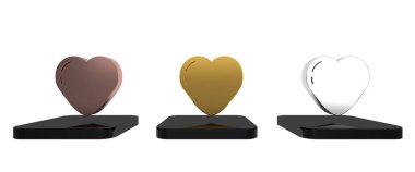 Renkli Kalp simgesi beyaz arkaplanda izole edildi. Romantik sembol, bağlanma, tutku ve düğün. Sevgililer Günü sembolü. Minimalizm kavramı. 3 Boyutlu resimleme 