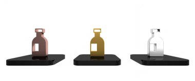 Beyaz arka planda izole edilmiş renkli cam şişe votka ikonu. Minimalizm kavramı. 3 Boyutlu resimleme 
