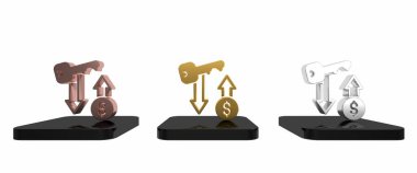 Renkli Kira anahtarı simgesi beyaz arkaplanda izole edildi. Ev anahtarının konsepti. Minimalizm kavramı. 3 Boyutlu resimleme