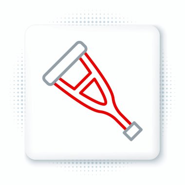 Beyaz arkaplanda çizgi değnekleri veya koltuk değnekleri simgesi izole edildi. Kas iskeleti hastalığı olan insanların rehabilitasyonu için gerekli ekipman. Renkli taslak konsepti. Vektör