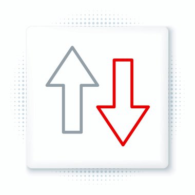 Satır Arrow simgesi beyaz arkaplanda izole edildi. Yön Arrowhead sembolü. Navigasyon işaretçisi işareti. Renkli taslak konsepti. Vektör