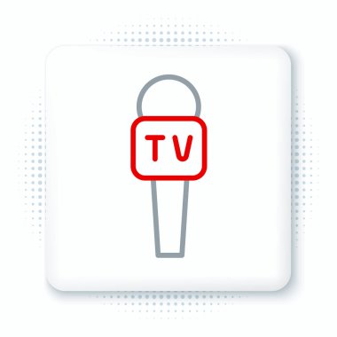 Beyaz arkaplanda hat mikrofon simgesi izole edildi. Radyodaki mikrofondan. Sözcü işareti. Renkli taslak konsepti. Vektör