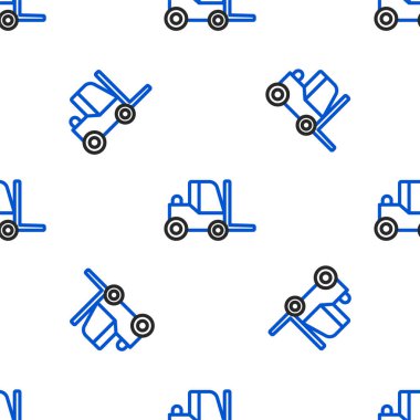 Forklift kamyon simgesi beyaz arkaplanda izole edilmiş. Çatal doldurucu ve karton kutu. Kargo teslimatı, nakliye, ulaşım. Renkli taslak konsepti. Vektör