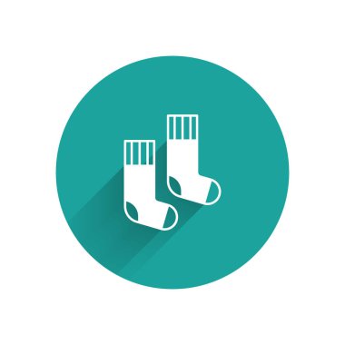 White Socks icon isolated with long shadow background. Green circle button. Vector
